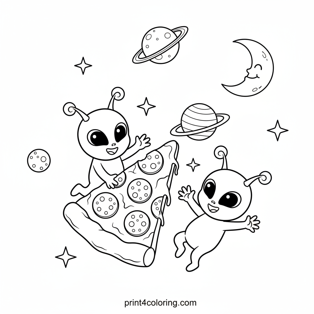 Alien Friends' Galactic Pizza Party