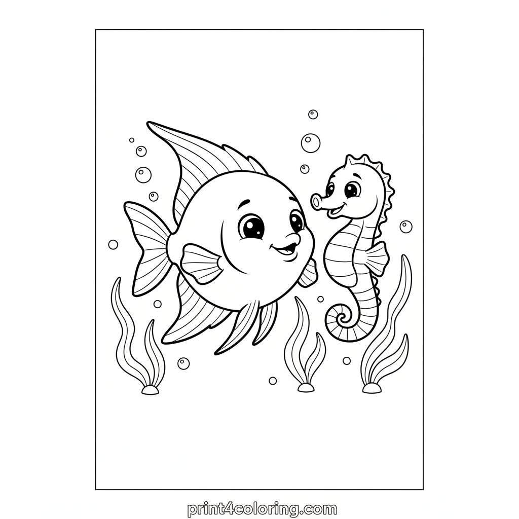 Friendly Ocean Pals: Angelfish and Seahorse Adventure