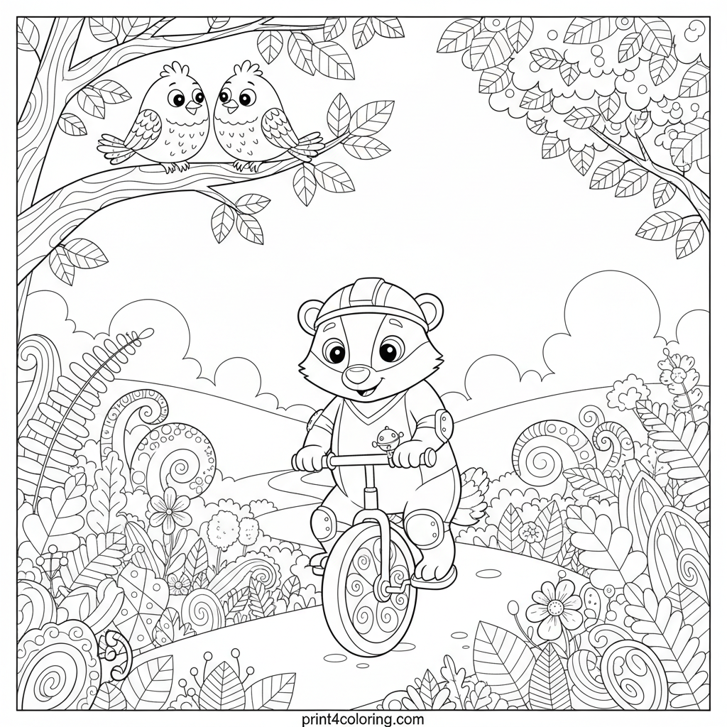 Whimsical Badger's Forest Unicycle Adventure