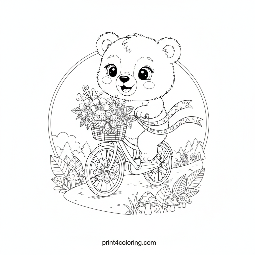 Zentangle Bear Cub's Floral Delivery