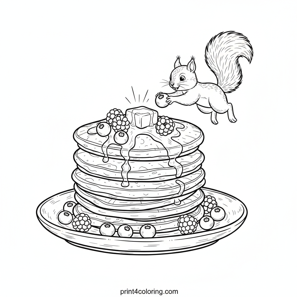 Forest Feast: Pancake Paradise with a Curious Squirrel
