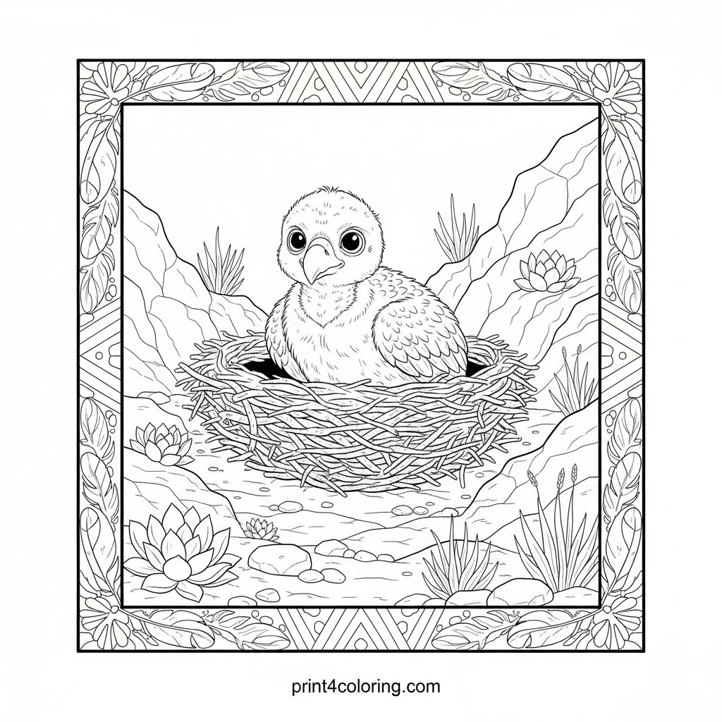 Curious Vulture Chick's Desert Discovery