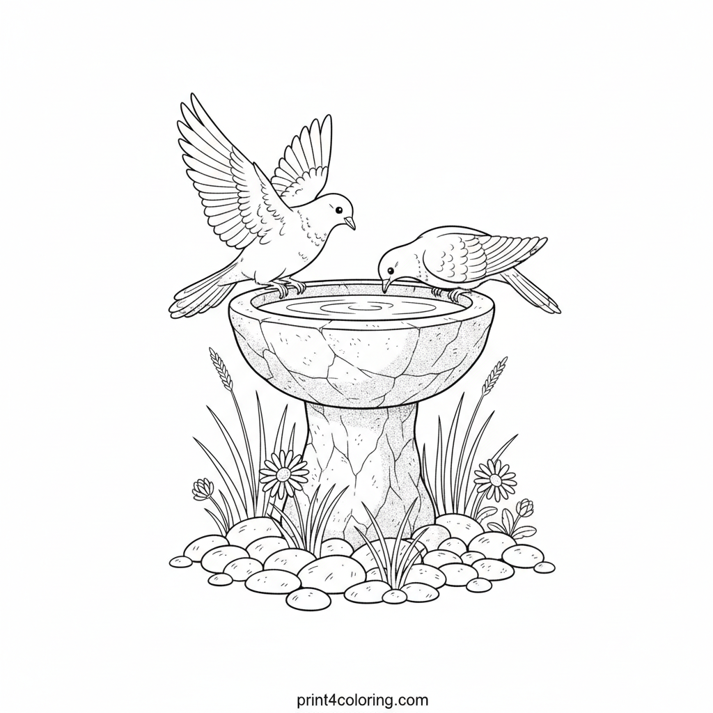 Doves' Serene Sip at the Bird Bath