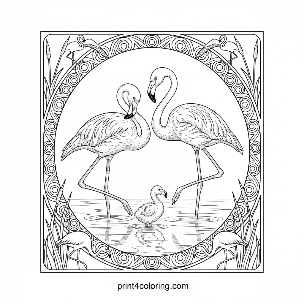 Flamingo Family Serenity in Shallows