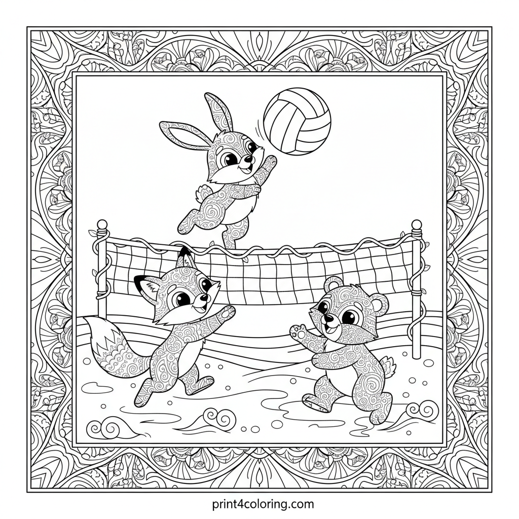 Zentangle Beach Bash: Fluffy Friends' Volleyball Fun