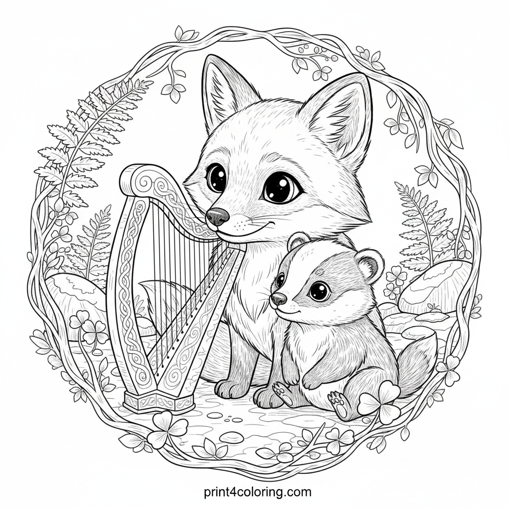 Forest Melodies: Fox, Badger, and the Celtic Harp