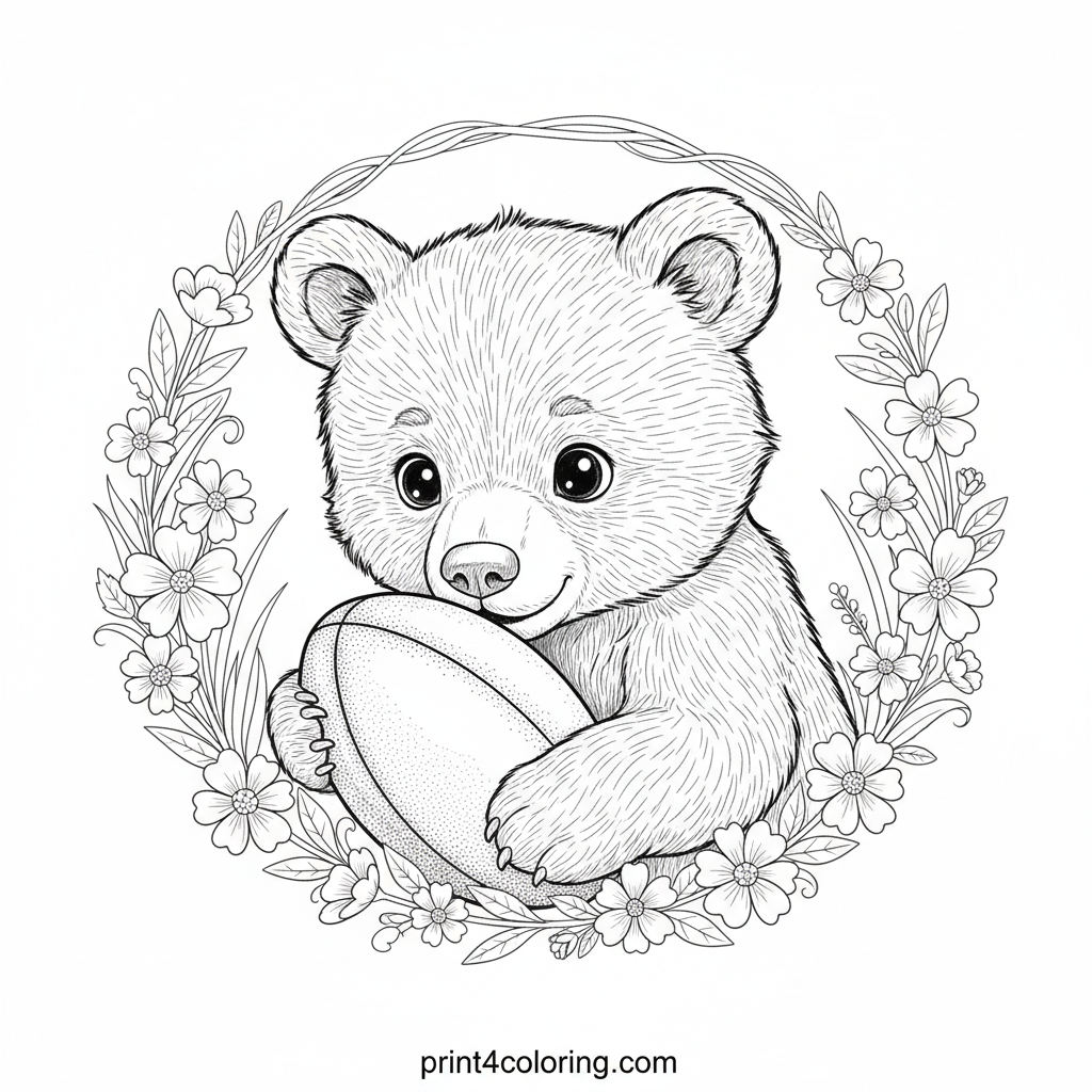 Friendly Bear Cub's First Rugby Ball