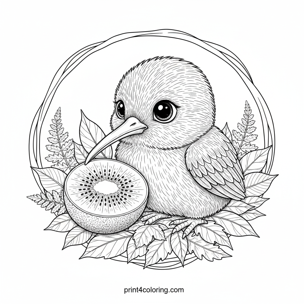Cozy Kiwi Companions: A Bird and Its Fruity Friend