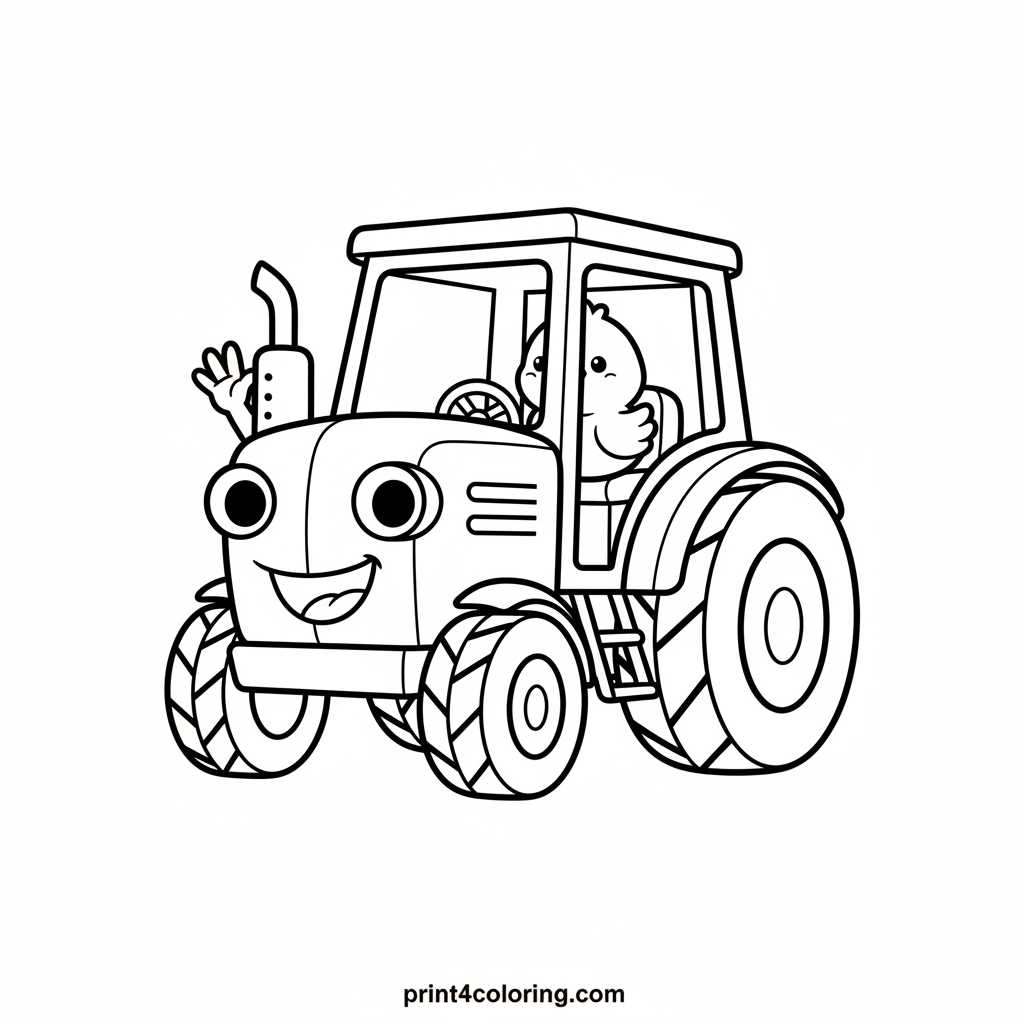 Happy Little Tractor and His Chick Friend