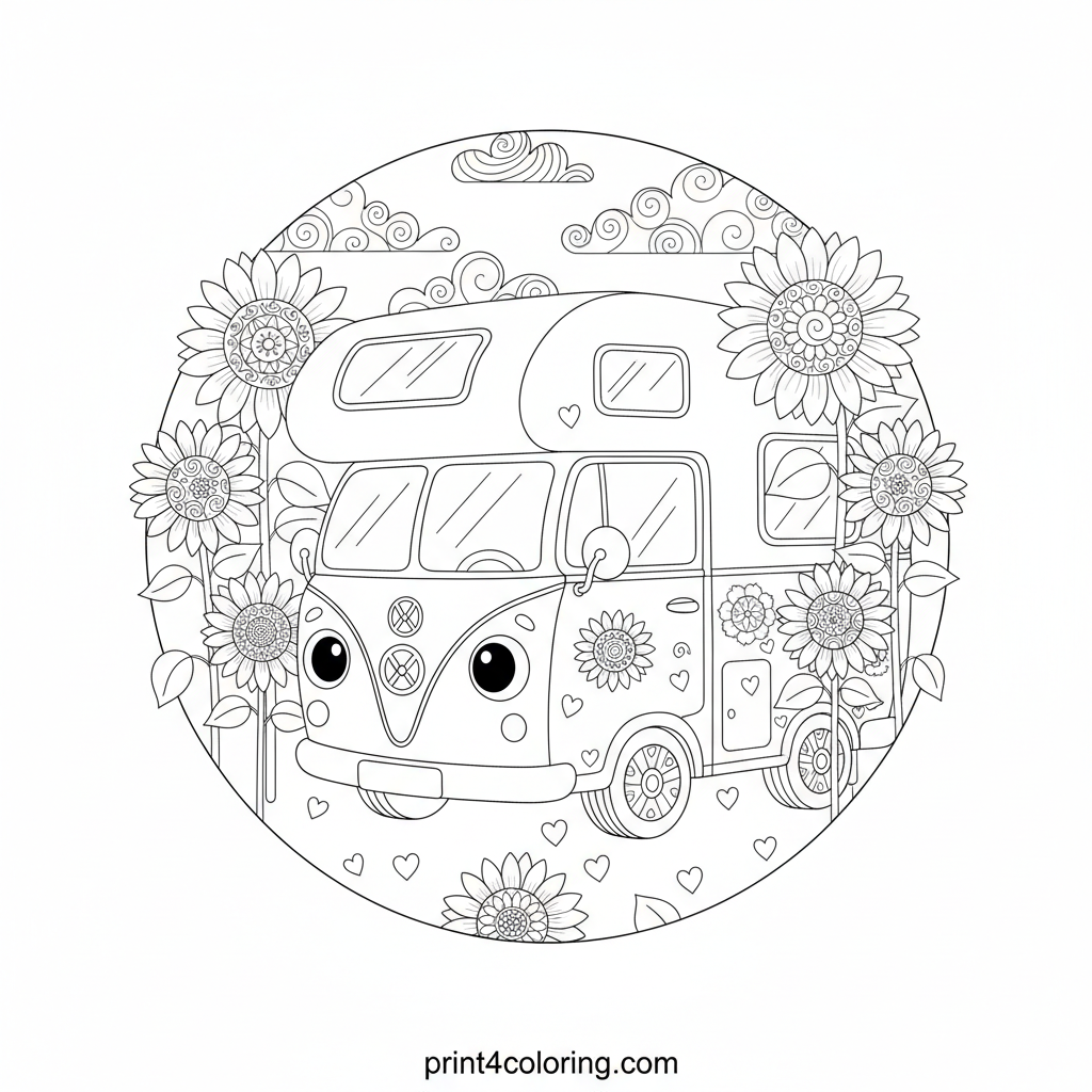 Sunny Daydream: Happy Camper Van in a Sunflower Wonderland