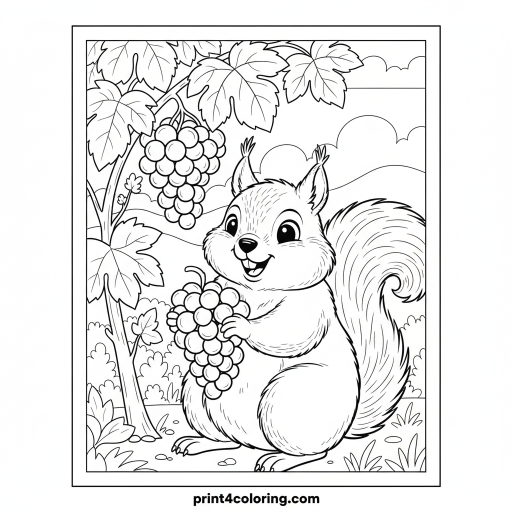 Happy Squirrel's Sweet Grape Harvest