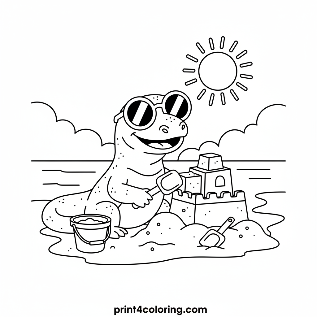 Smiling Komodo's Sunny Sandcastle