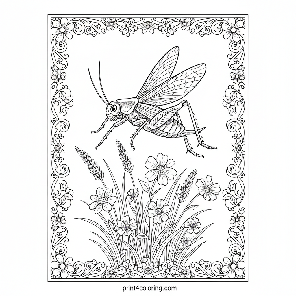 Dynamic Leaping Cricket Amidst Wildflowers
