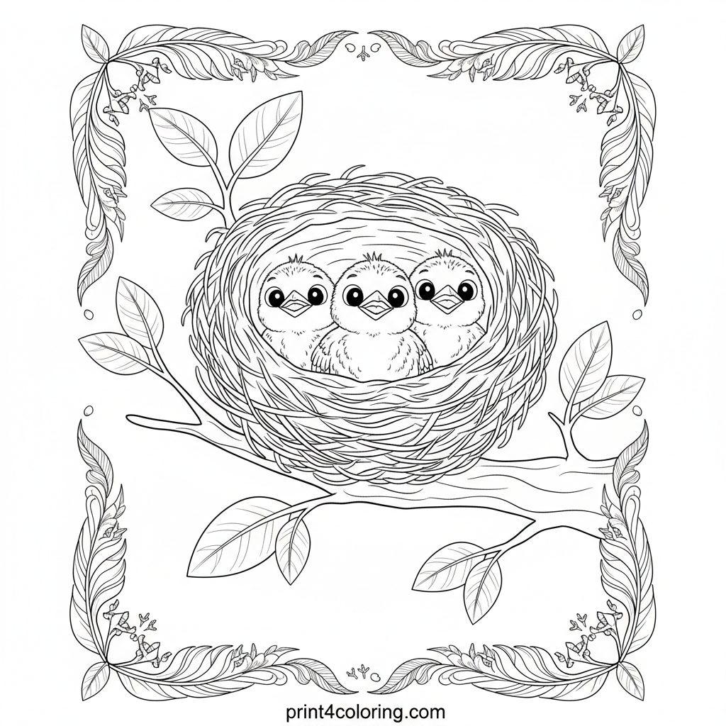 Cozy Nest of Sparrows: Detailed Nature Scene