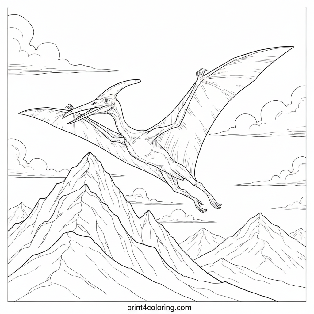 Majestic Pterodactyl Over Ancient Peaks