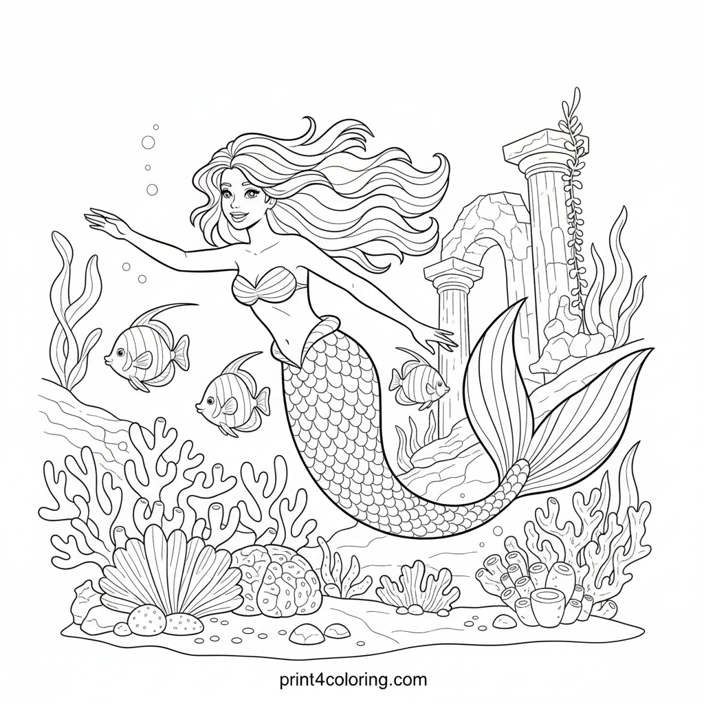 Graceful Mermaid's Coral Kingdom Swim