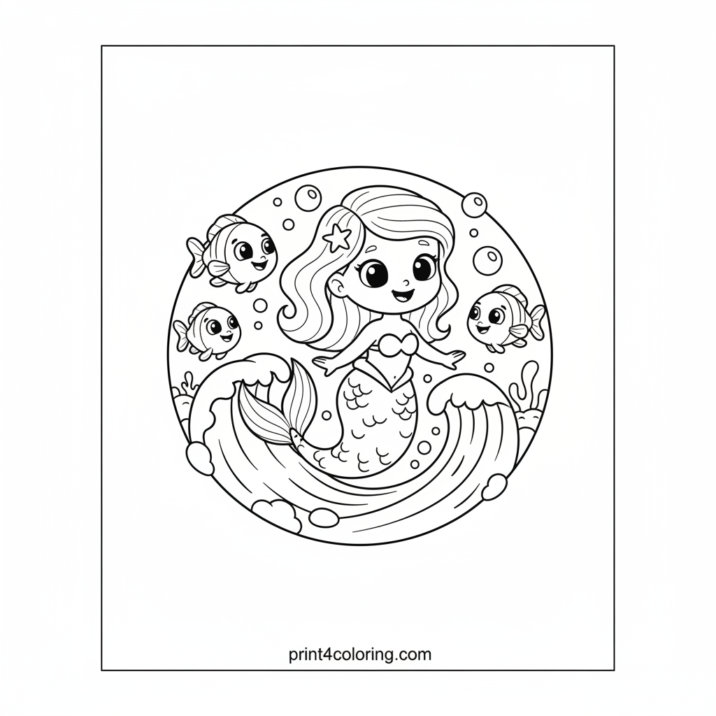 Cute Mermaid's Magical Wave Ride