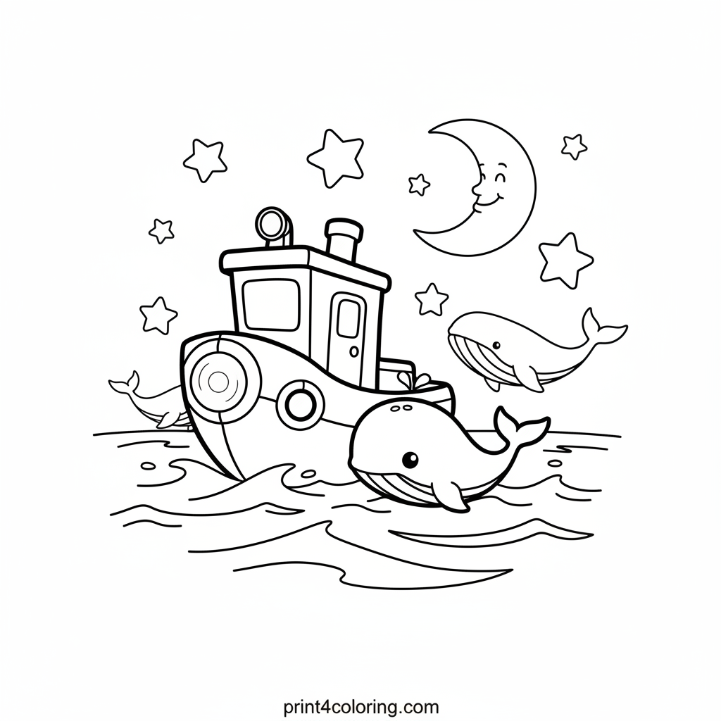 Moonlight Tugboat Hero: Guiding the Baby Whale Home