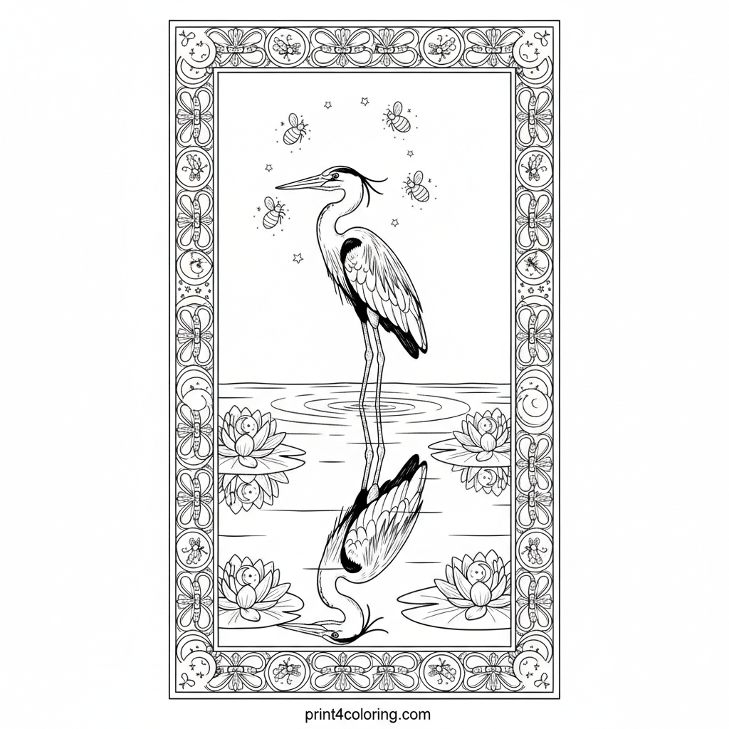 Moonlit Heron's Serene Pond