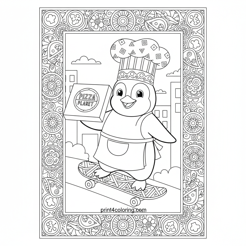 Pippin the Penguin's Pizza Power Skateboard Delivery