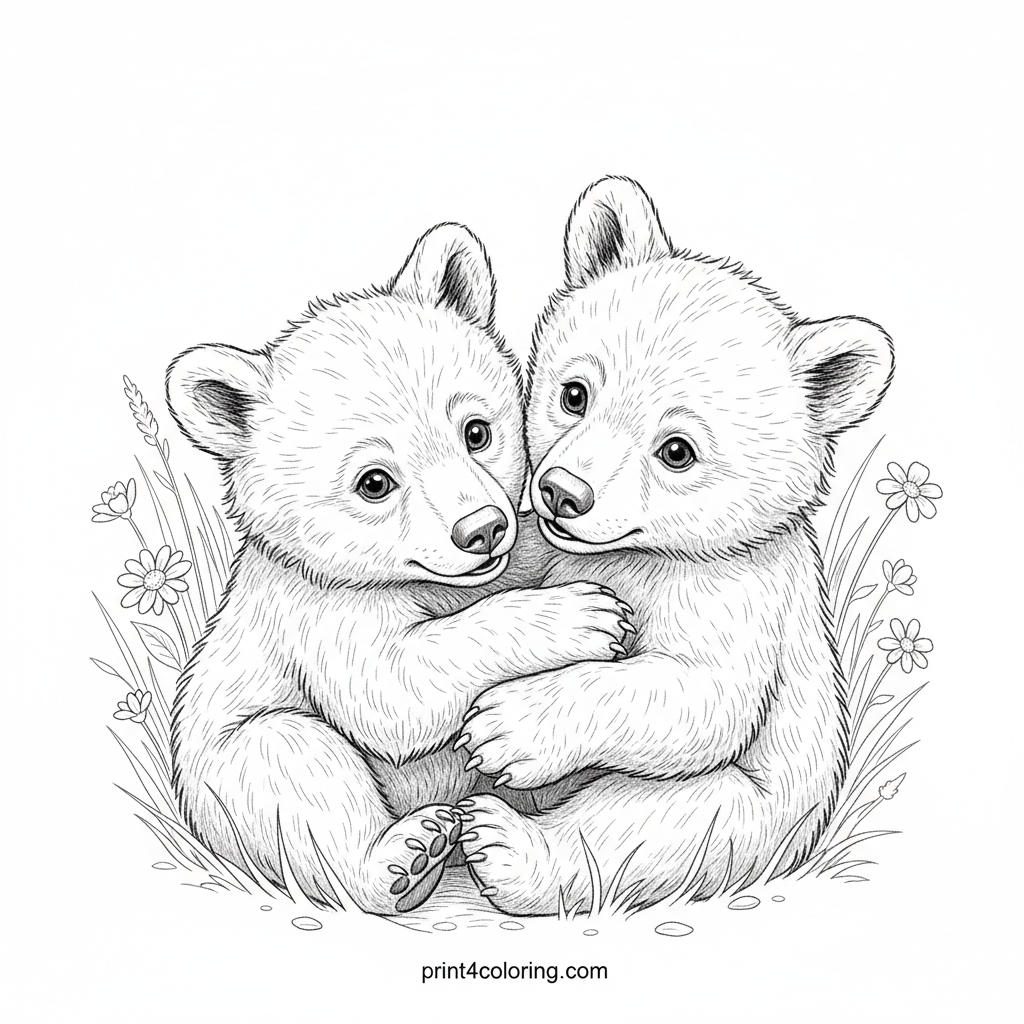 Sunny Tumble: Playful Bear Cubs in the Meadow