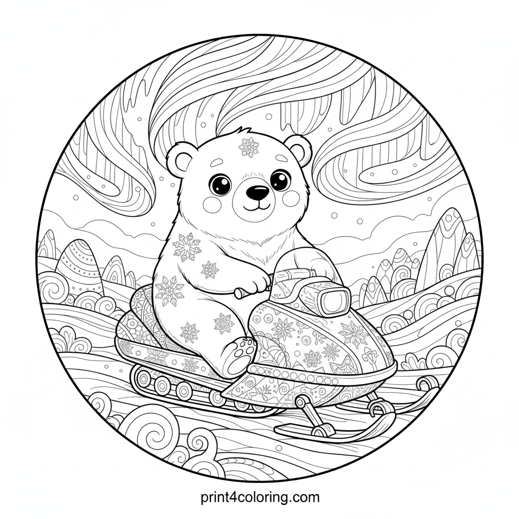 Polar Bear's Aurora Quest on an Enchanted Snowmobile