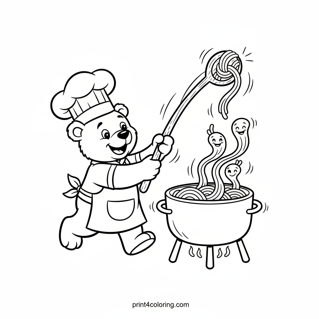 Silly Chef Bear's Noodle Fishing Fun