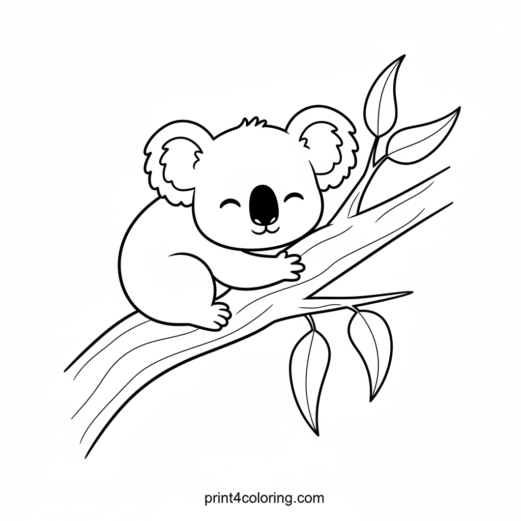 Sleepy Koala Snuggles in the Eucalyptus Tree