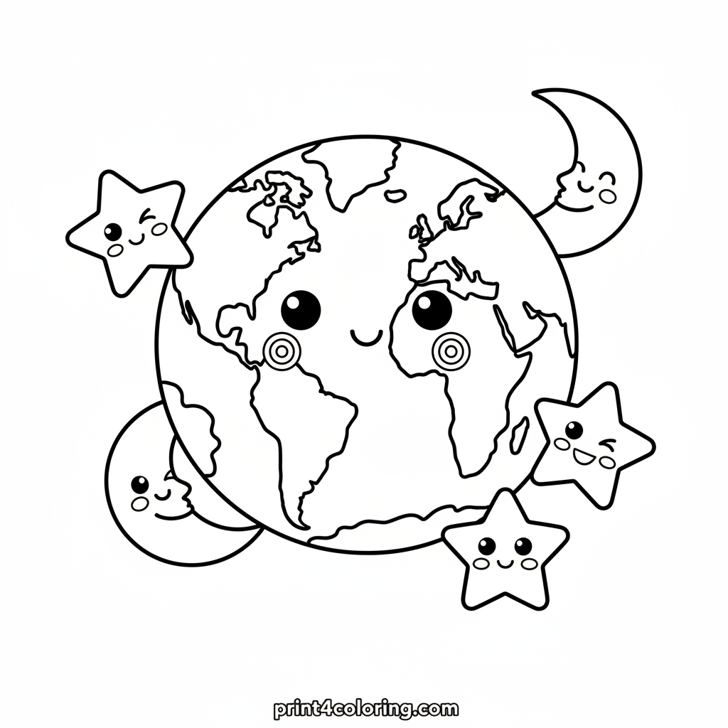 Smiling Planet Earth and Her Star Friends