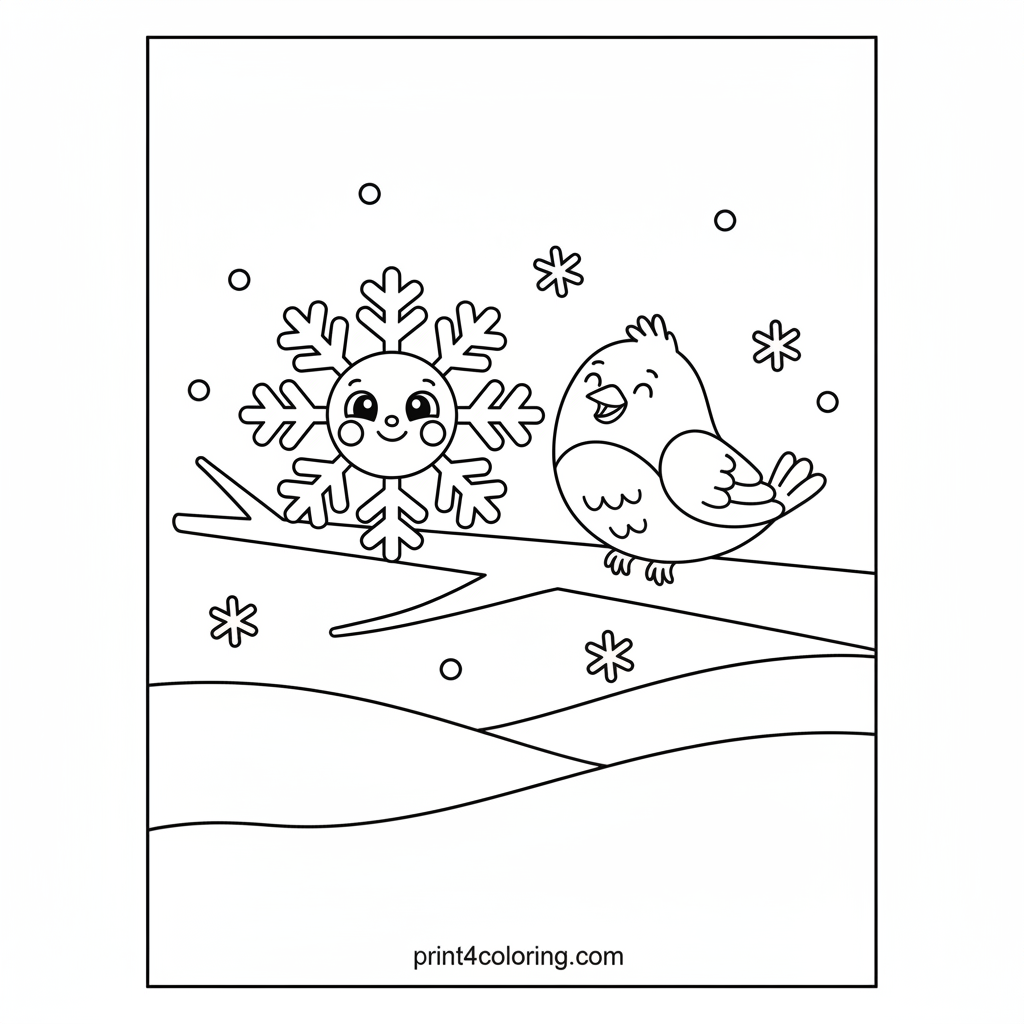 Gentle Winter's Embrace: Snowflake and Bird Friends