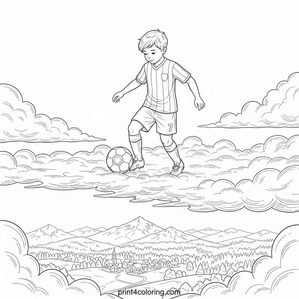 Whimsical Cloud Dribble: Soccer in the Sky