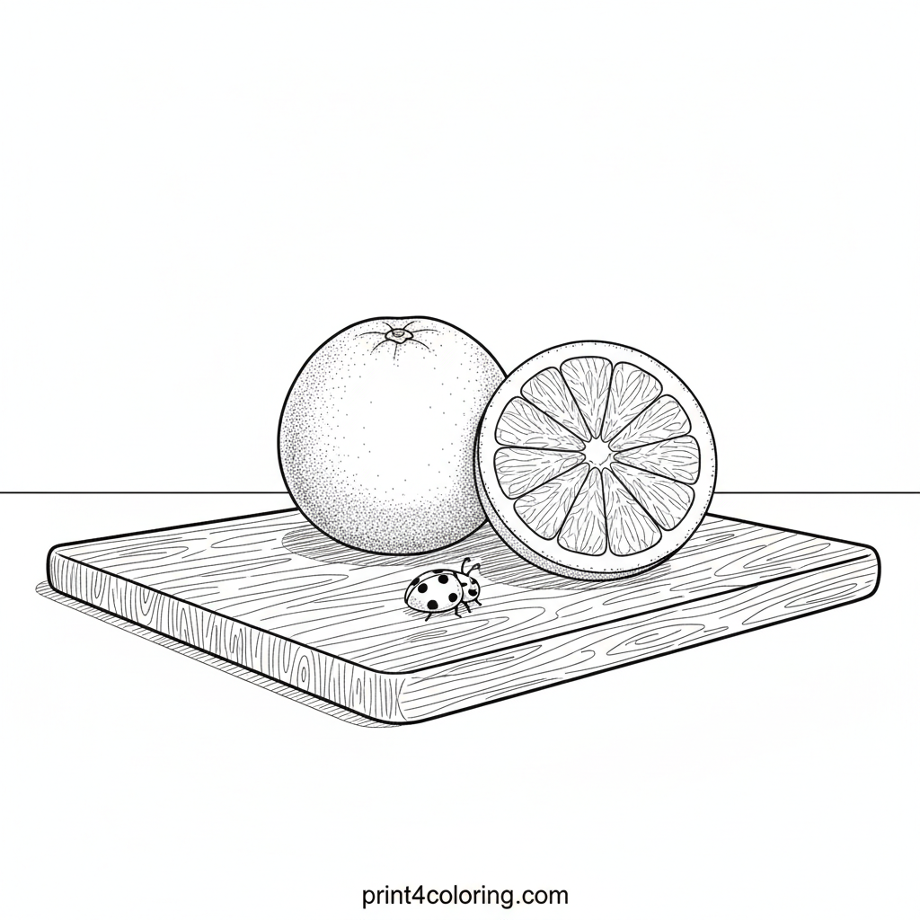 Zesty Grapefruit Still Life with Ladybug Friend