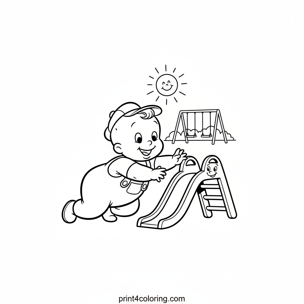 Swee'Pea's First Slide Adventure