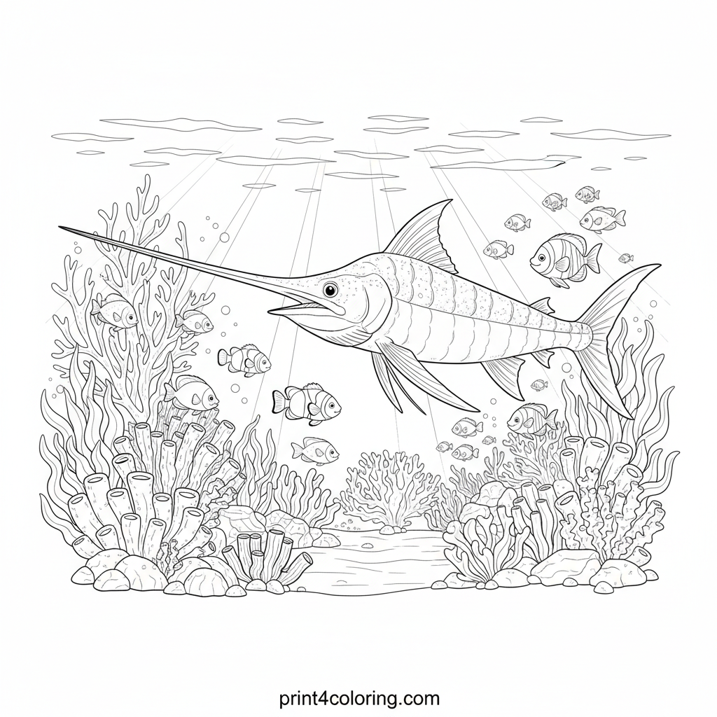 Majestic Swordfish in the Deep Sea Garden