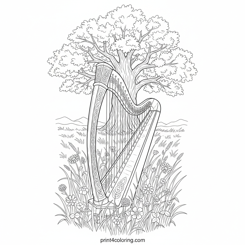 Celtic Harp in Sunlit Meadow