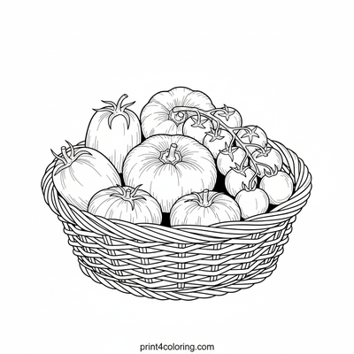 Rustic Tomato Treasure Basket - free printable coloring page