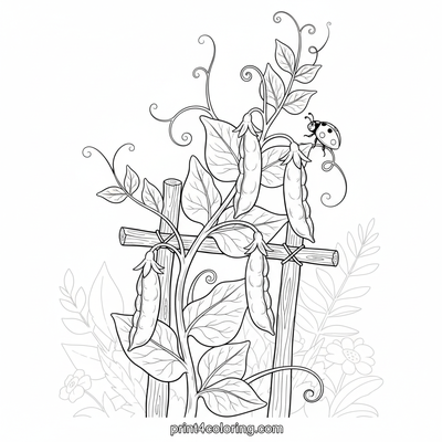 The Garden's Green Treasure: A Bountiful Pea Harvest - free printable coloring page