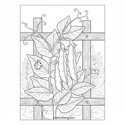 Garden's Green Treasure: A Bountiful Pea Harvest - free printable coloring page