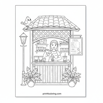 Boba Bliss Kiosk: A Detailed Delight - free printable coloring page