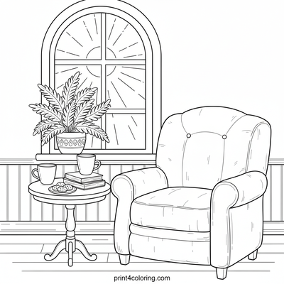 The Sunlit Cafe Nook - free printable coloring page