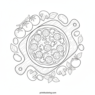 Gourmet Pizza Still Life - free printable coloring page