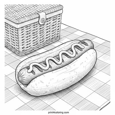 Delicious Picnic Hotdog Scene - free printable coloring page