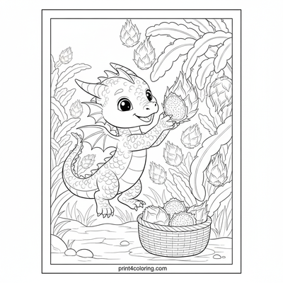 Little Dragon's Dragon Fruit Harvest - free printable coloring page