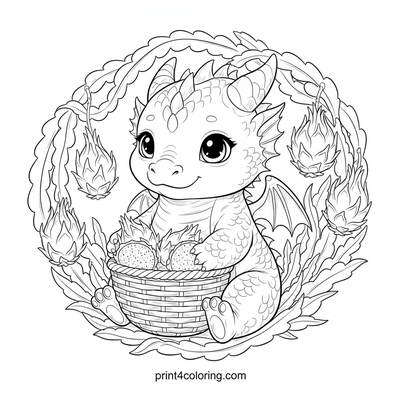 Baby Dragon's Bountiful Harvest - free printable coloring page