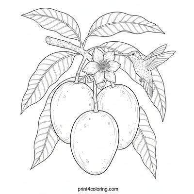 Sweet Mango & Hummingbird Harvest - free printable coloring page