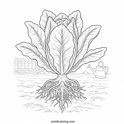 Romaine's Rooted Beauty: A Detailed Botanical Study - free printable coloring page