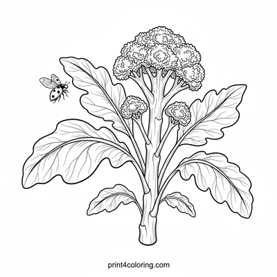 Ladybug's Broccoli Botanical Journey - free printable coloring page