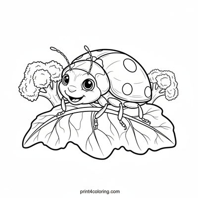 Ladybug's Broccoli Adventure: A Garden Close-Up - free printable coloring page