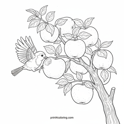 Robin's Ripe Apple Feast - free printable coloring page