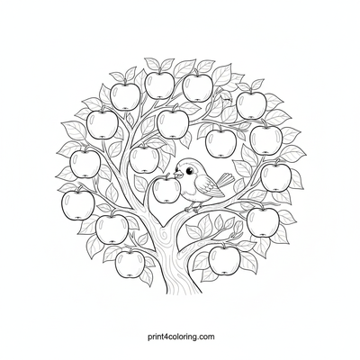 A Little Bird's Apple Feast - free printable coloring page